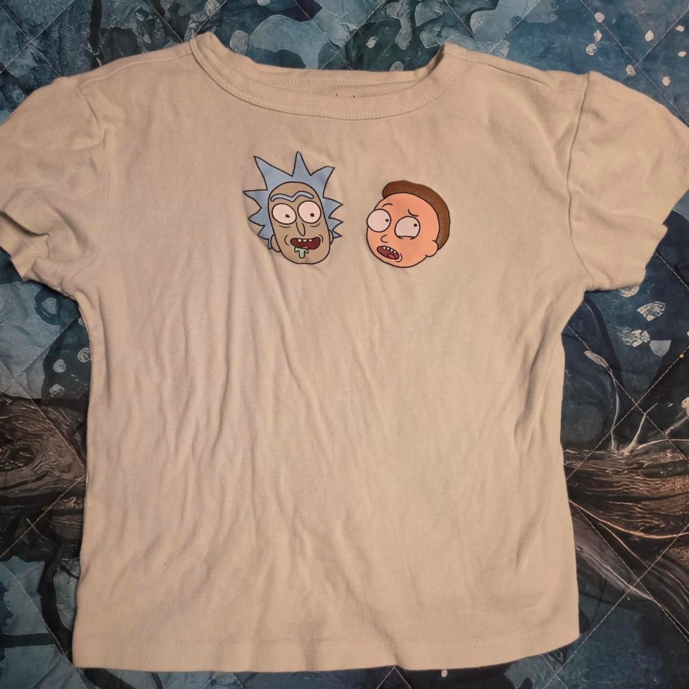 Rick and Morty Adult Swim Graphic T-Shirt Cream Cotton Mens Small S